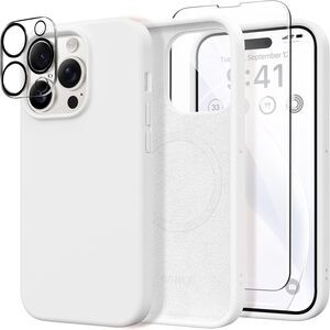 iPhone 14 Pro Case, Compatible w/ Magsafe, 2 Screen & Lens Protectors, White